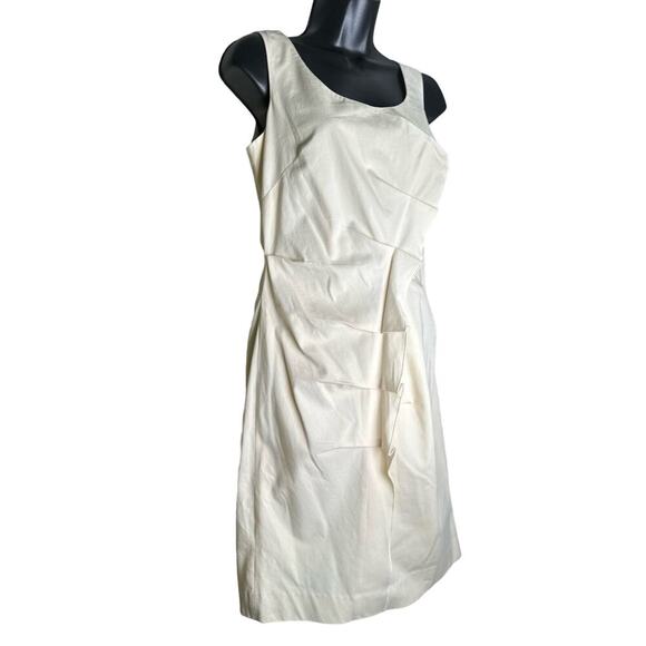 Etcetera Minimalist Pleated Foldover Detail Tank Sleeve Mini Dress Size 2 Cream - Picture 7 of 13